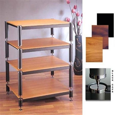 VTI MANUFACTURING VTI Manufacturing BL404BO 4 Black Capspike Black Poles 4 Oak Shelves AV Stand BL404BO